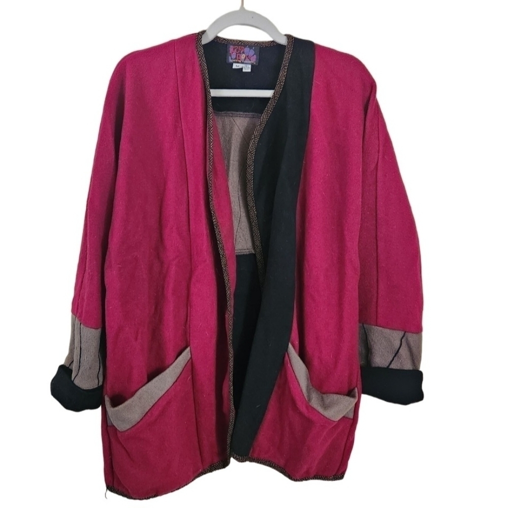 Red Rover Color Block Open Front Jacket Size M